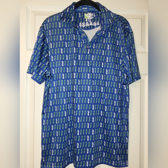 Tailorbyrd Pineapple Polo Size Medium Blue Green SPF 30 Quick Dry - Picture 1 of 6